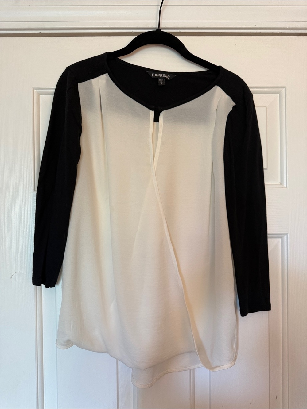 Express Black and cream  Draped Front Raglan Blouse